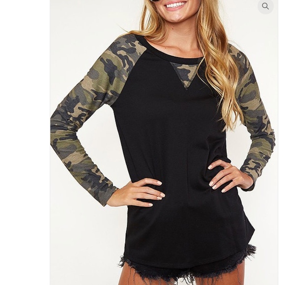 camo baseball tee women's